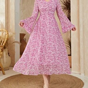 Floral Pink Flounce Dress